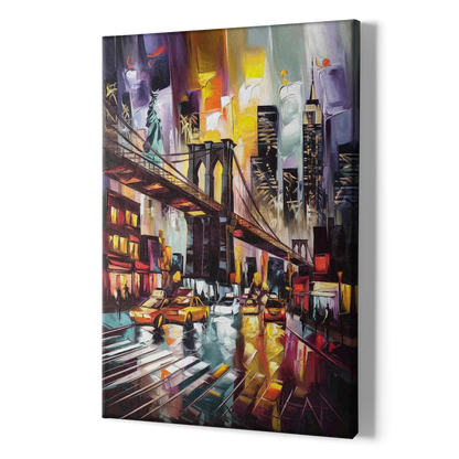 New York City Iconic Landmarks Collage Night - Canvas Print Art Sides