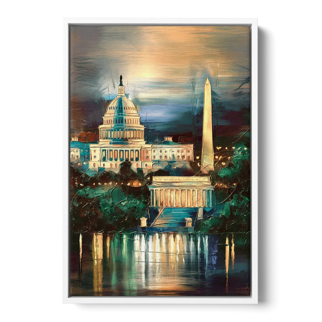 Washington DC Historic Landmarks - White Frame Canvas