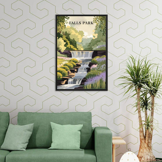Greenville Scenic Falls Park - Living Room Black Frame Canvas
