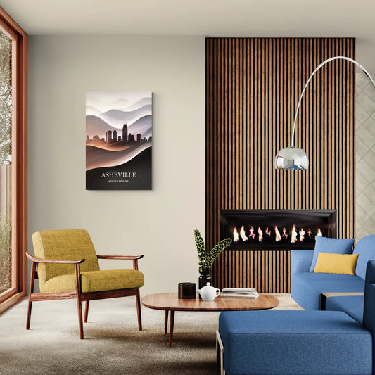 Asheville Skyline and Mountains - Canvas Wall Art Living Room