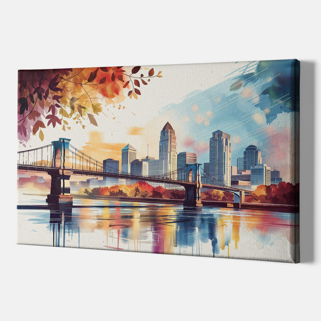 Cincinnati Skyline In Autumn - Canvas Wall Art Indoor