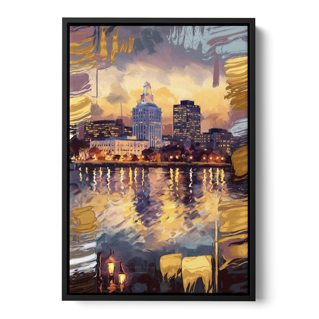 Providence Cityscape Reflection - Black Frame Canvas