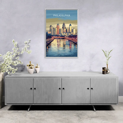 Philadelphia Schuylkill River - Living Room White Frame Canvas