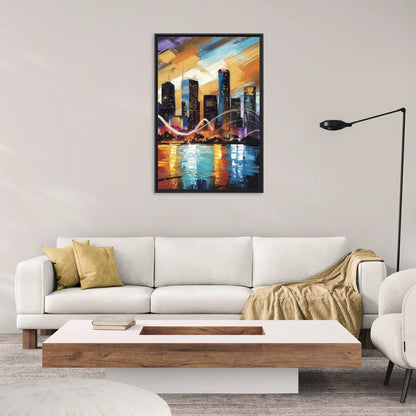 Houston Artistic Skyline - Living Room Black Frame Canvas