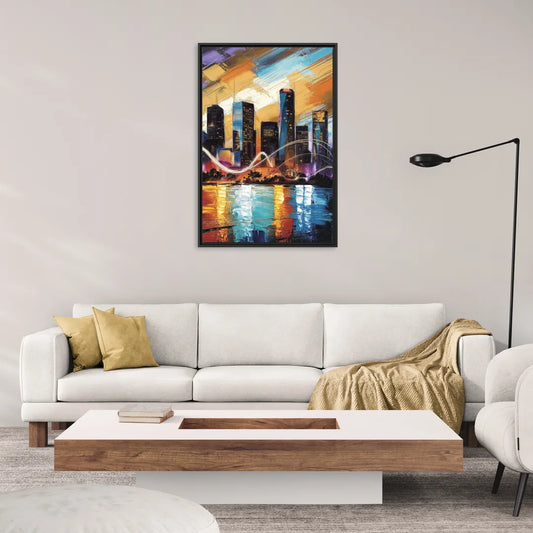Houston Artistic Skyline - Living Room Black Frame Canvas