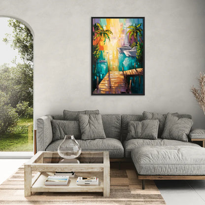 Key West Harbor Views - Living Room Black Frame Canvas
