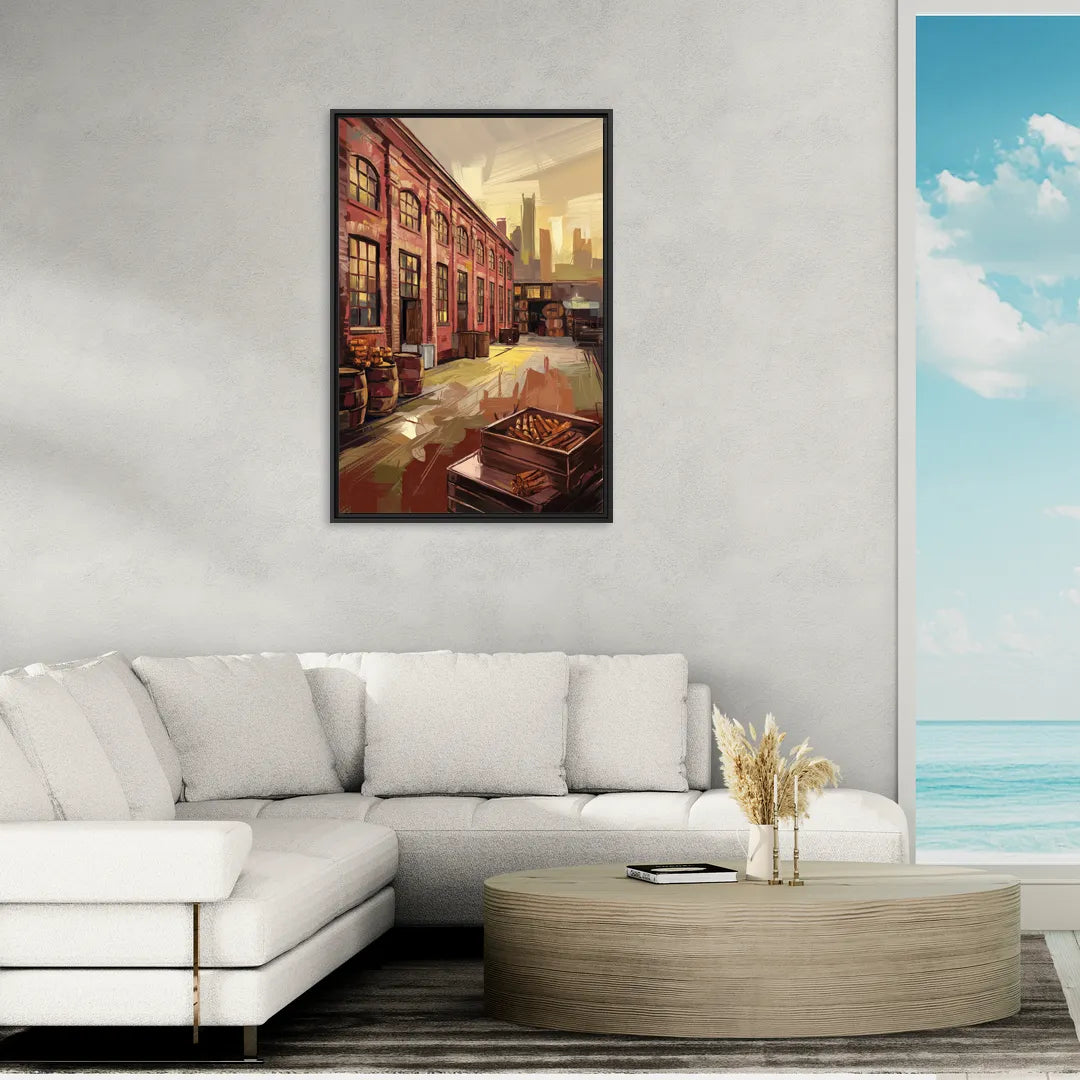Durham Tobacco Warehouse Charm - Living Room Black Frame Canvas