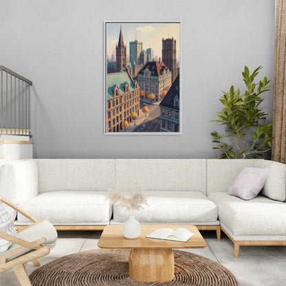 Montreal Historic Buildings - Living Room White Frame Canvas