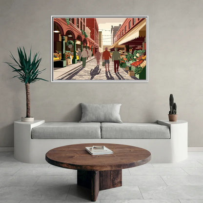 Omaha Old Market Charm - Living Room White Frame Canvas
