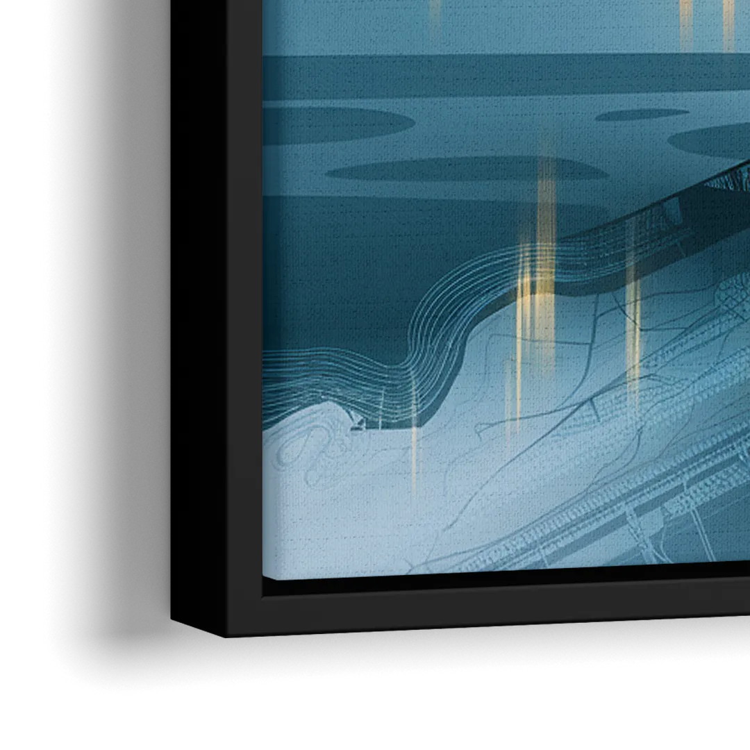 Pittsburgh Skyline and Map - Close-Up Black Frame Canvas