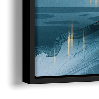 Pittsburgh Skyline and Map - Close-Up Black Frame Canvas