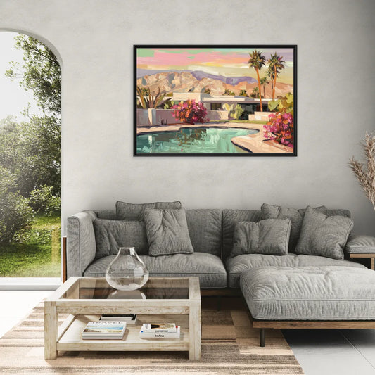 Palm Springs Sunlit Landscape - Living Room Black Frame Canvas