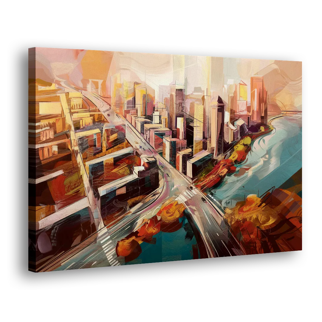 Boston City Streets Aerial View - Canvas Print Art Sides