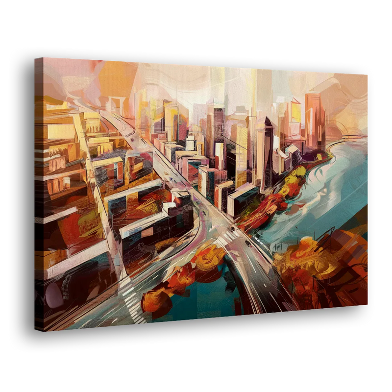 Boston City Streets Aerial View - Canvas Print Art Sides