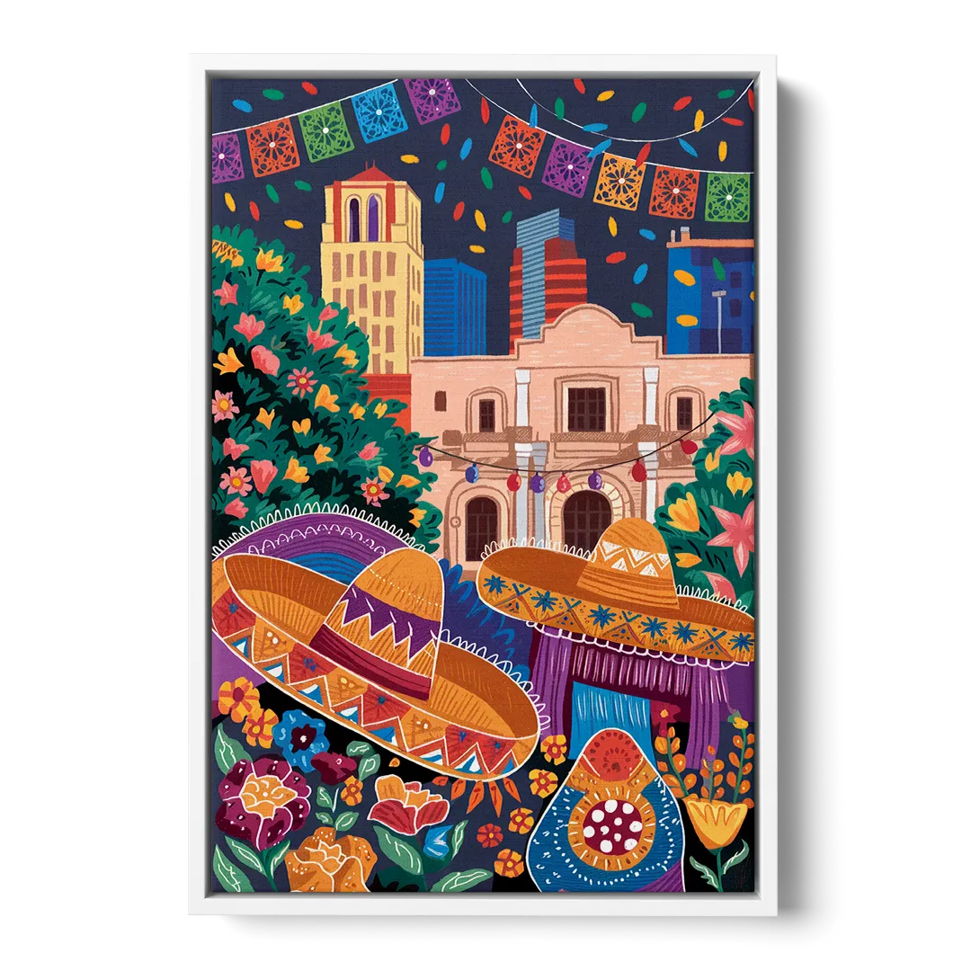 San Antonio Fiesta Colors - White Frame Canvas