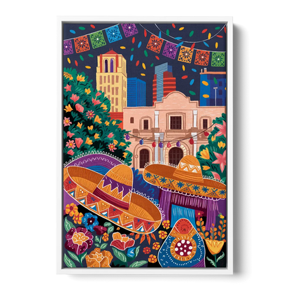 San Antonio Fiesta Colors - White Frame Canvas