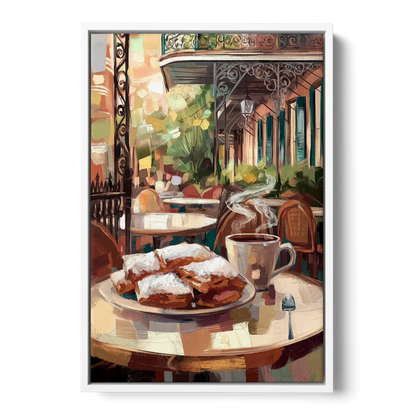 New Orleans Beignets and Coffee - White Frame Canvas
