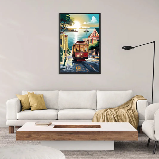San Francisco Cable Car Journey - Living Room Black Frame Canvas