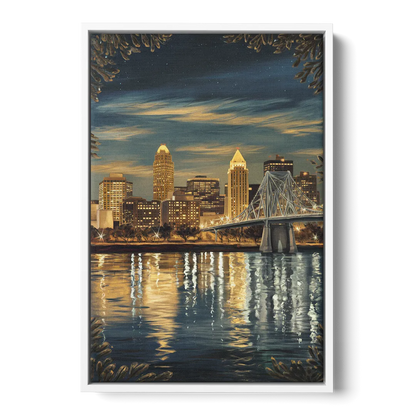 Louisville Downtown Skyline - White Frame Canvas