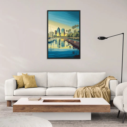 San Diego Waterfront Serenity - Living Room Black Frame Canvas