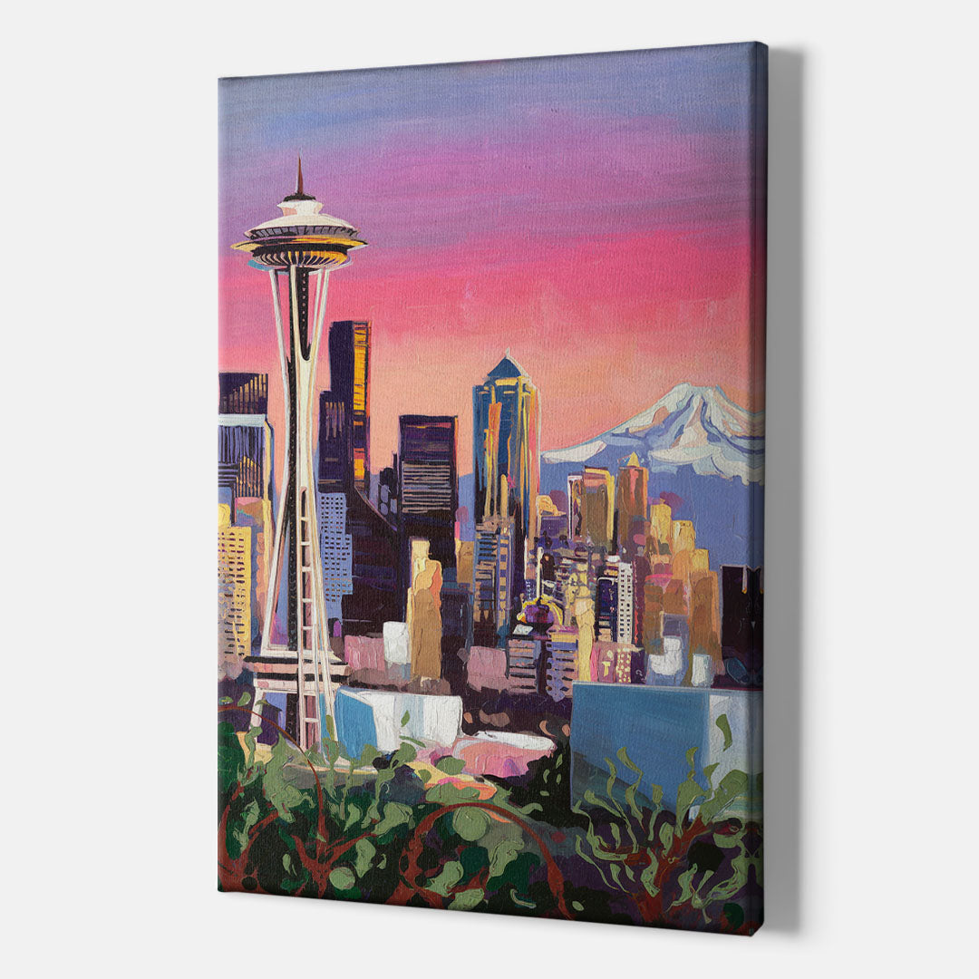 Seattle Skyline with Mount Rainier - Canvas Wall Art Indoor