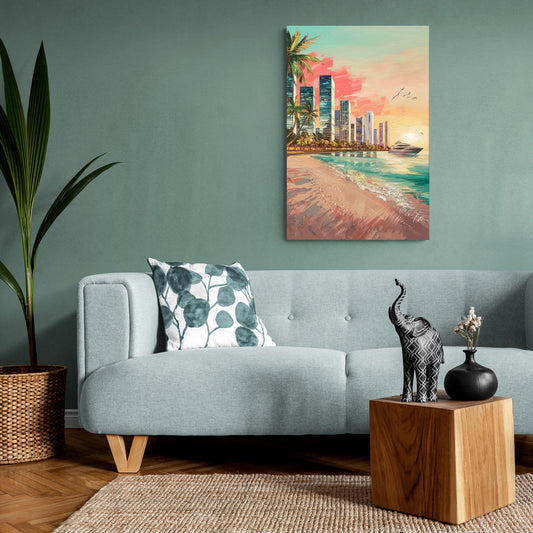 Miami Beachfront Horizon - Canvas Wall Art Living Room
