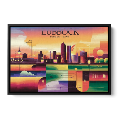 Lubbock Vibrant Cityscape - Black Frame Canvas