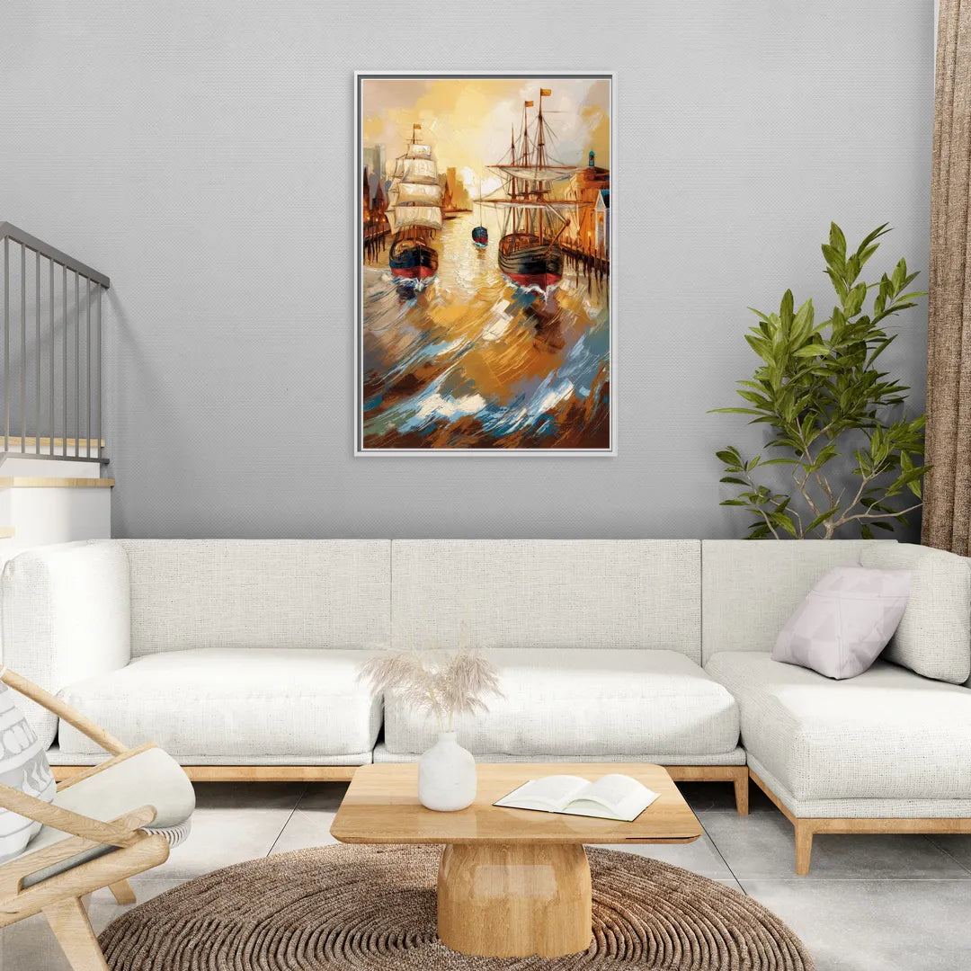 Camden Historic Waterfront - Living Room White Frame Canvas