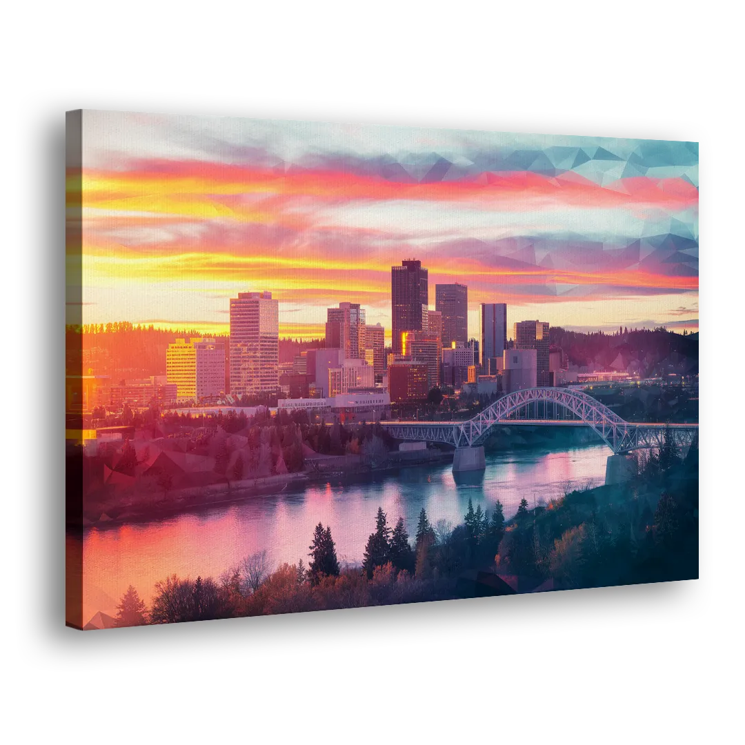 Spokane Skyline Sunset - Canvas Print Art Sides