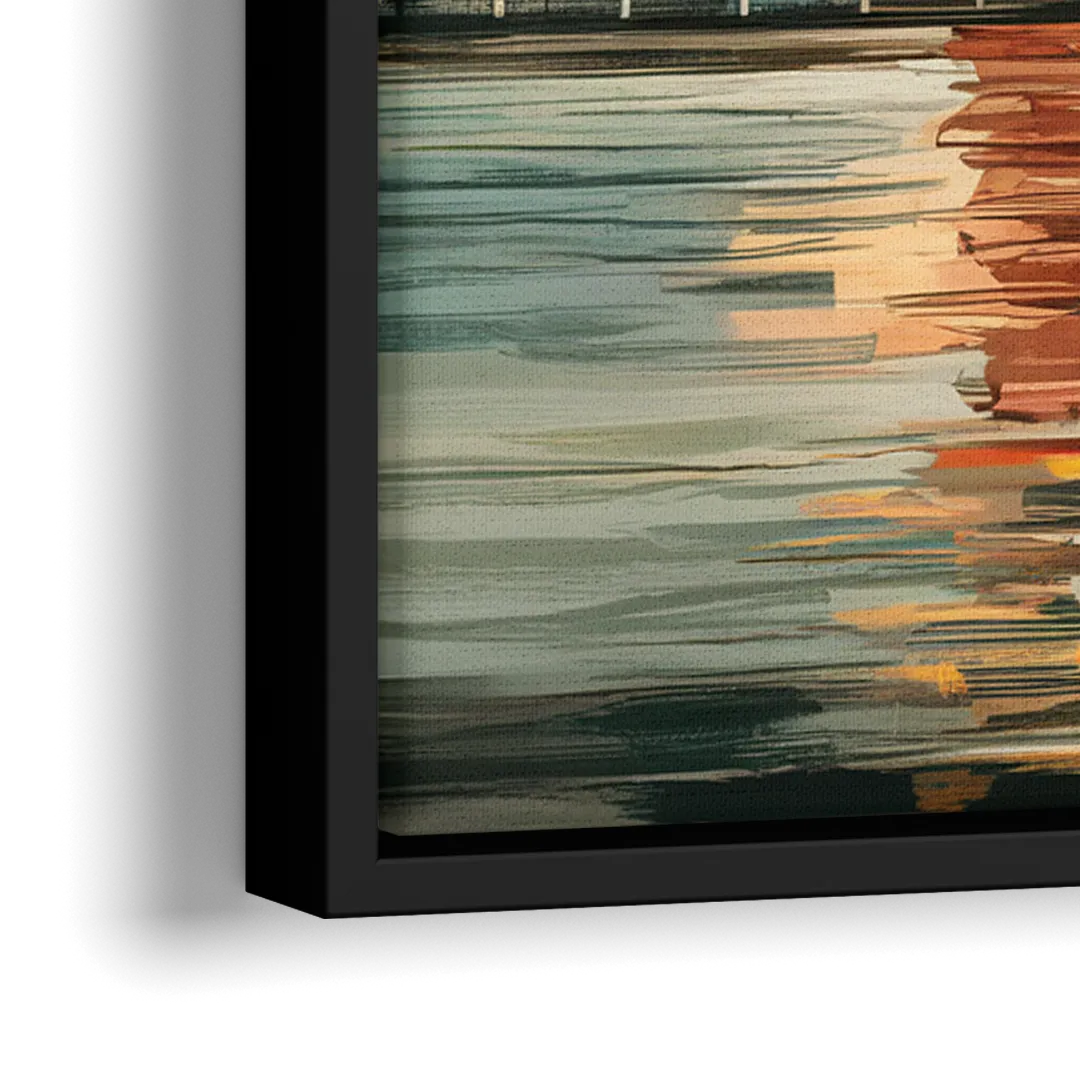 New York City Abstract Skyline Art Hudson - Close-Up Black Frame Canvas