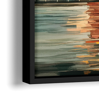 New York City Abstract Skyline Art Hudson - Close-Up Black Frame Canvas