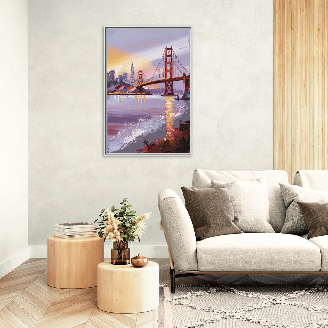 San Francisco Waterfront View Bay - Living Room White Frame Canvas