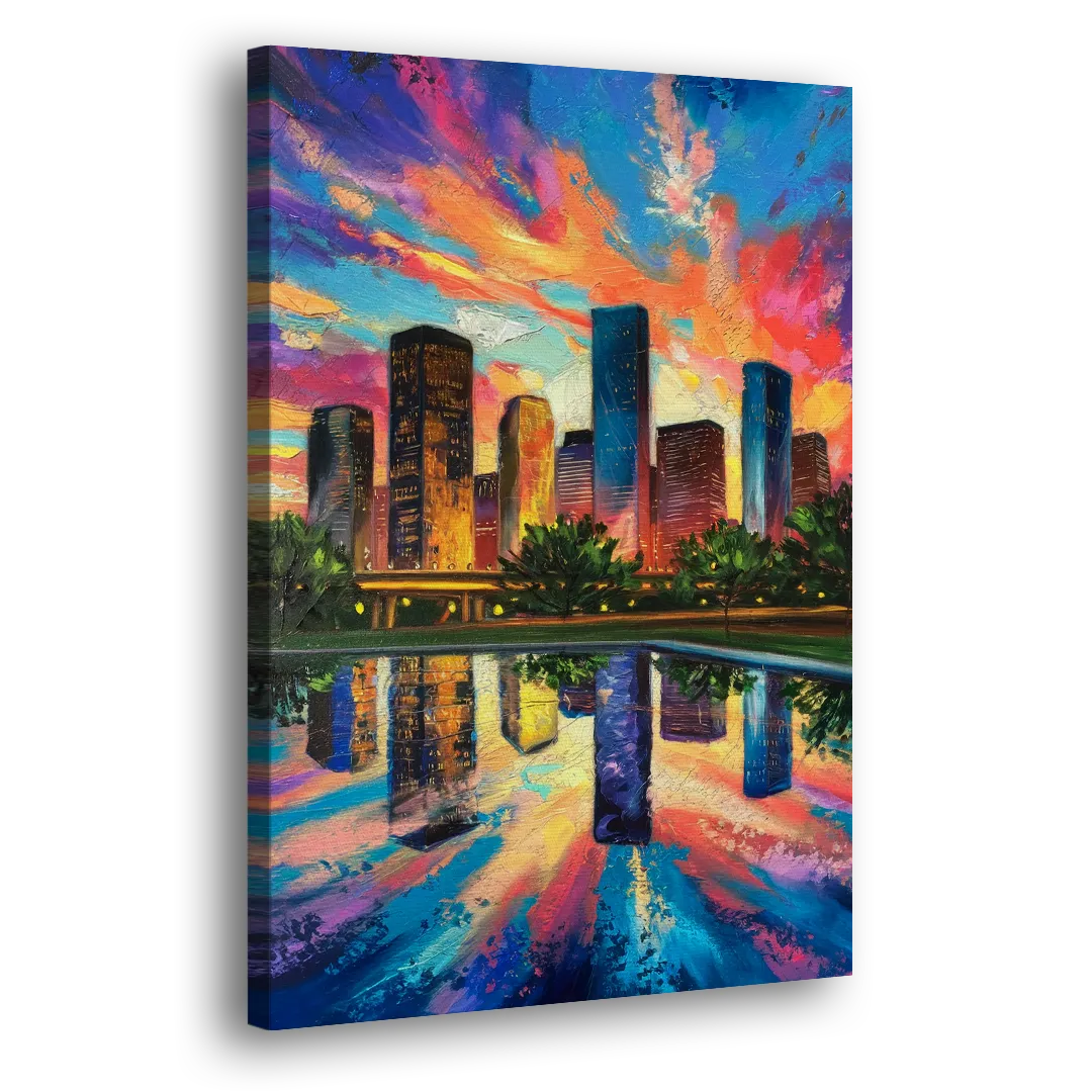 Houston Skyline Reflections - Canvas Print Art Sides