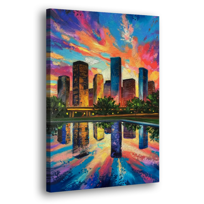 Houston Skyline Reflections - Canvas Print Art Sides