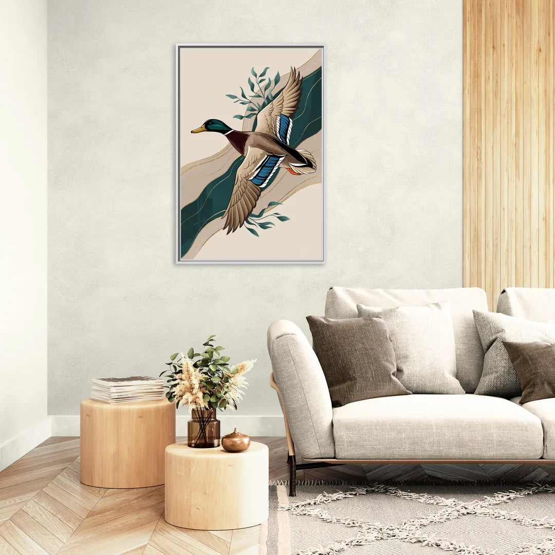 Eugene Ducks Fan Design - Living Room White Frame Canvas