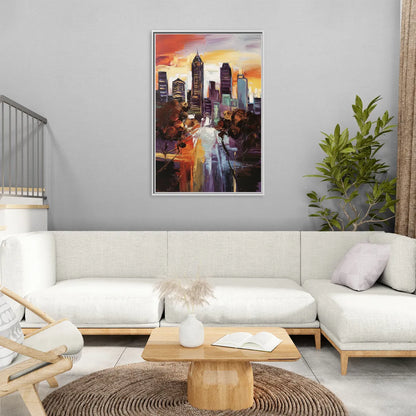 Atlanta Vintage Skyline - Living Room White Frame Canvas