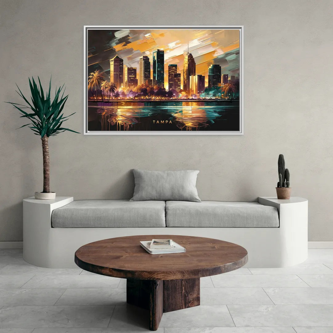 Tampa Modern Downtown View - Living Room White Frame Canvas