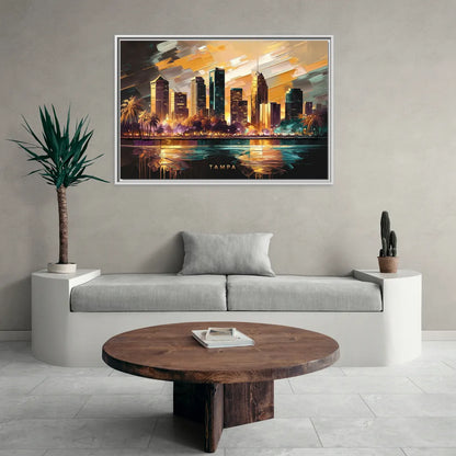 Tampa Modern Downtown View - Living Room White Frame Canvas