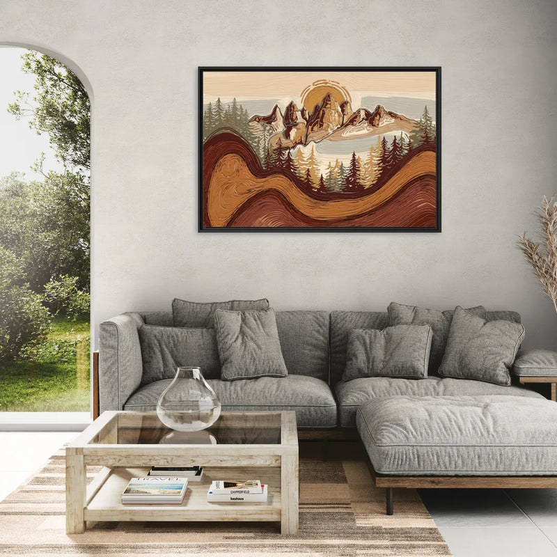 Bisbee Rustic Mountain Scene - Living Room Black Frame Canvas