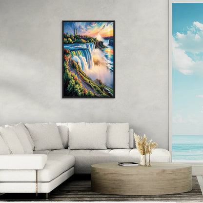 Niagara Falls Tourist View - Living Room Black Frame Canvas