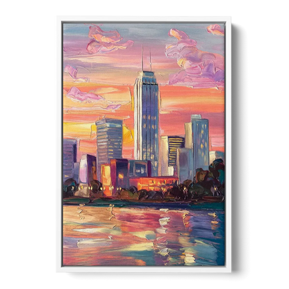 Oklahoma City Downtown Sunset - White Frame Canvas
