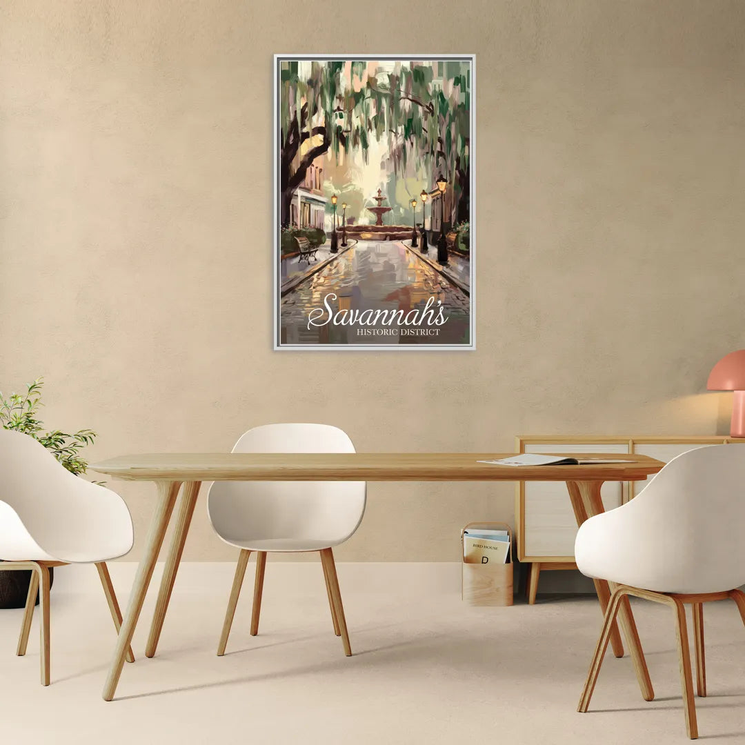 Savannah Historic District Charm - Living Room White Frame Canvas