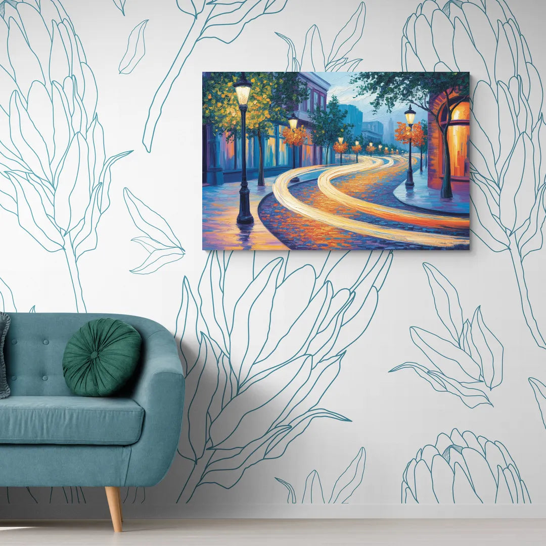 Crescent Street Lights - Canvas Wall Art Living Room