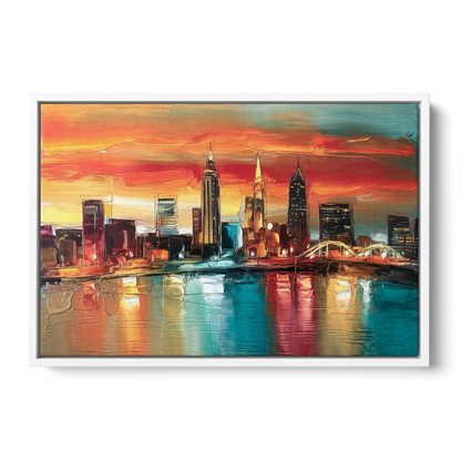 Cleveland Historic Landmarks Watercolor - White Frame Canvas