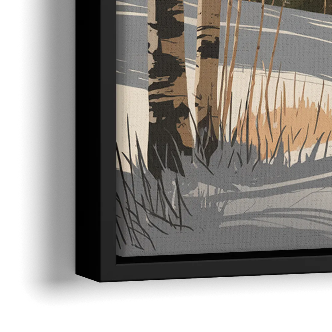 Aspen Snowy Peaks - Close-Up Black Frame Canvas