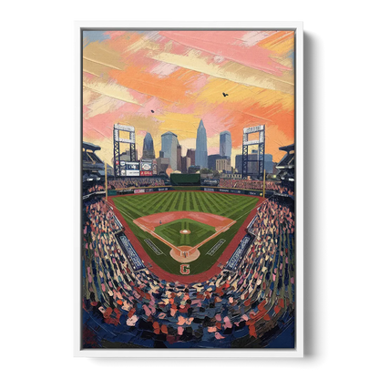 Cleveland Guardians Baseball Field - White Frame Canvas
