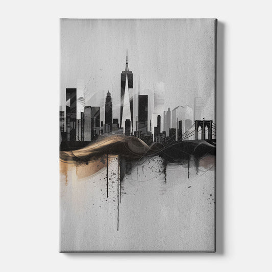 New York City Skyline Black Ink Style Minimalist - Canvas Wall Art