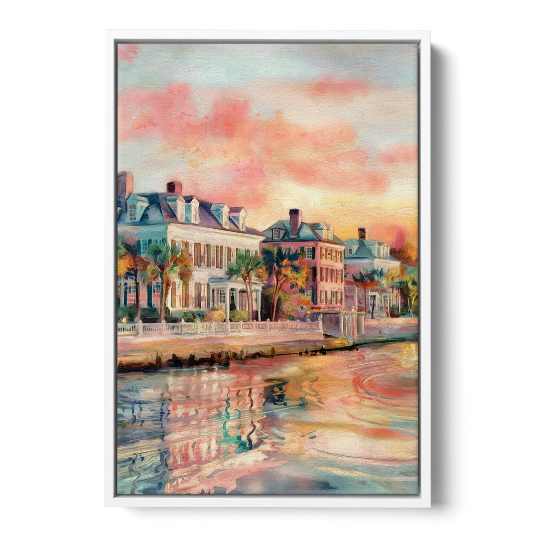 Charleston Battery District - White Frame Canvas
