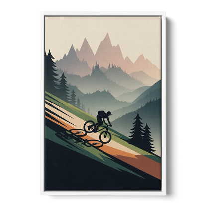 Mountain Biking Trails - White Frame Canvas
