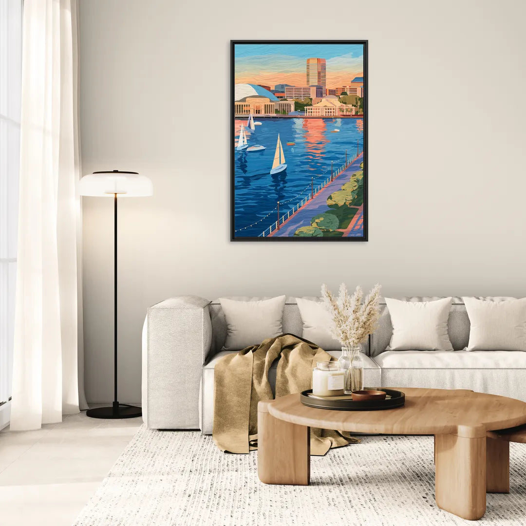 Baltimore Waterfront Charm - Living Room Black Frame Canvas